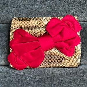 Felix Rey Gold Chainmail Satin Red Bow Clutch